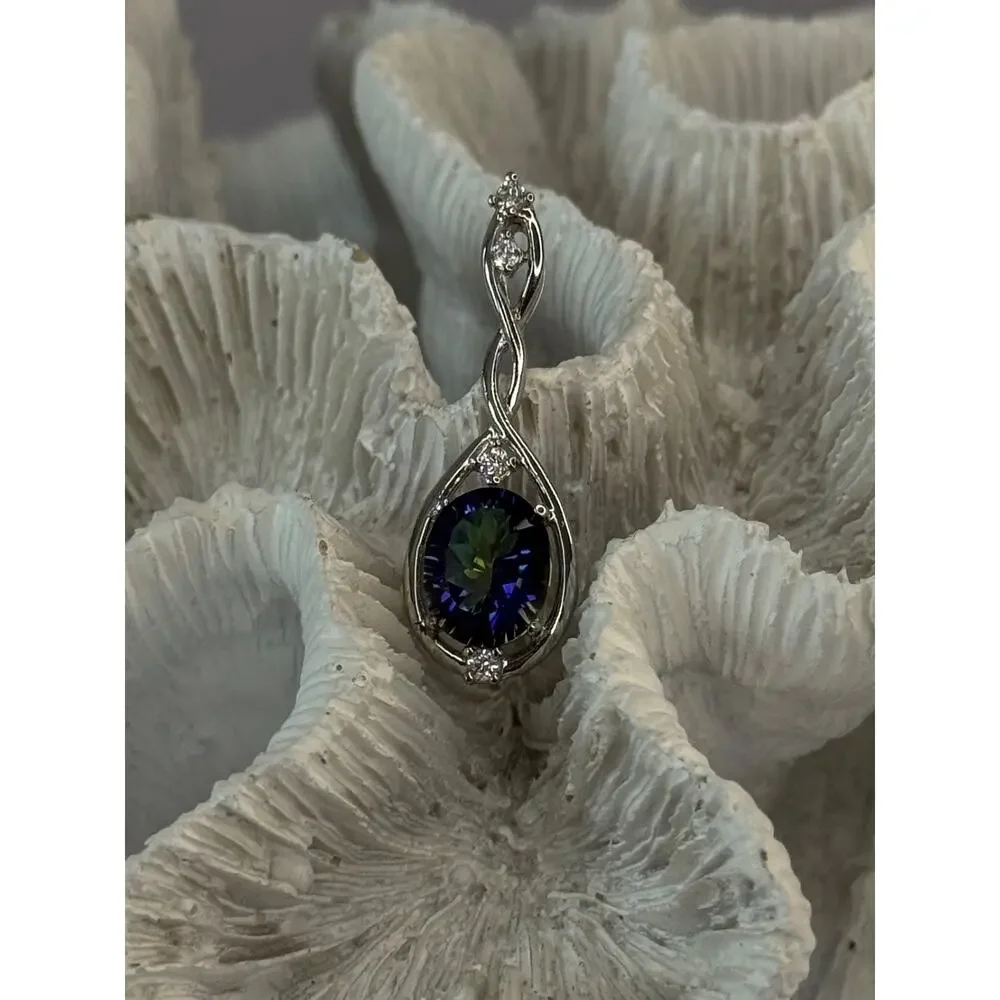 925 Sterling Silver Mystic Topaz & Beryl Pendant Length 1.40 inch